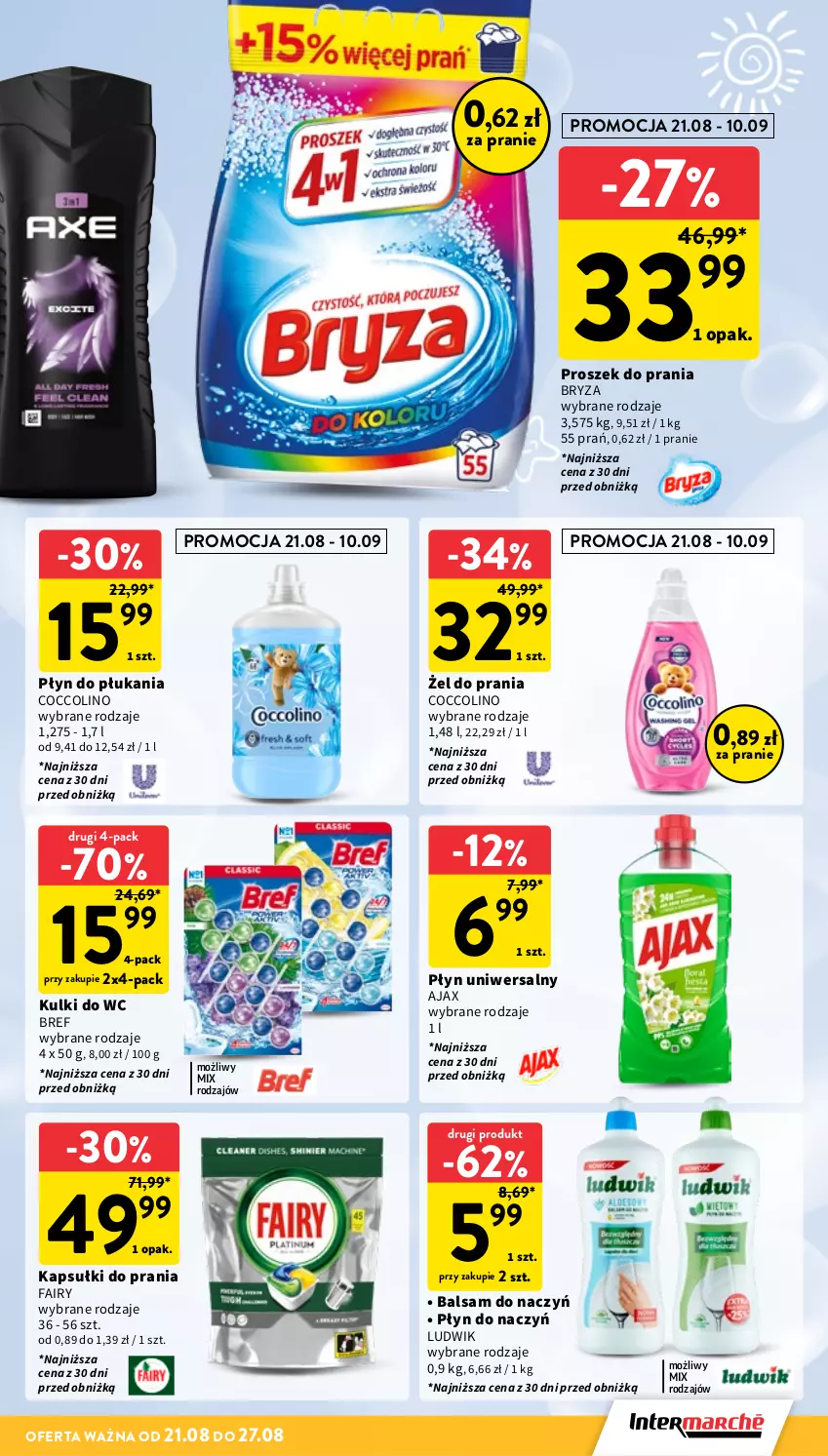 Gazetka promocyjna Intermarche - Gazetka Intermarche - ważna 21.08 do 27.08.2025 - strona 39 - produkty: Ajax, Bref, Bryza, Coccolino, Fa, Fairy, Kapsułki do prania, Kulki do wc, Ludwik, Płyn do płukania, Proszek do prania