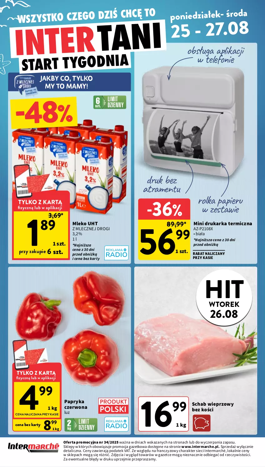 Gazetka promocyjna Intermarche - Gazetka Intermarche - ważna 21.08 do 27.08.2025 - strona 44 - produkty: Drukarka, Mleko, Papier, Papryka, Papryka czerwona, Rolka papieru, Schab wieprzowy, Telefon