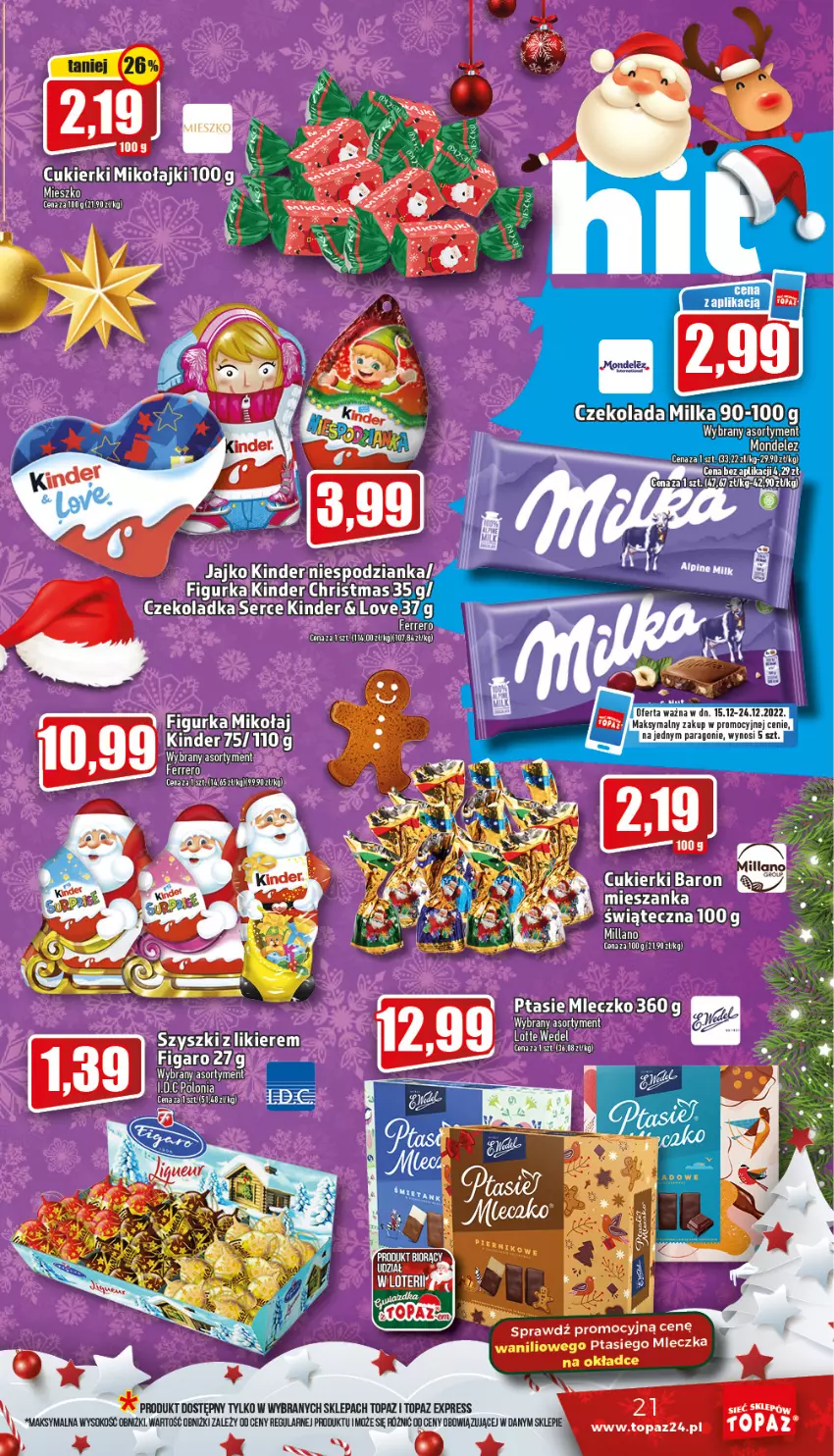 Gazetka promocyjna Topaz - Gazetka - ważna 15.12 do 24.12.2022 - strona 21 - produkty: Kinder, Sok, Top