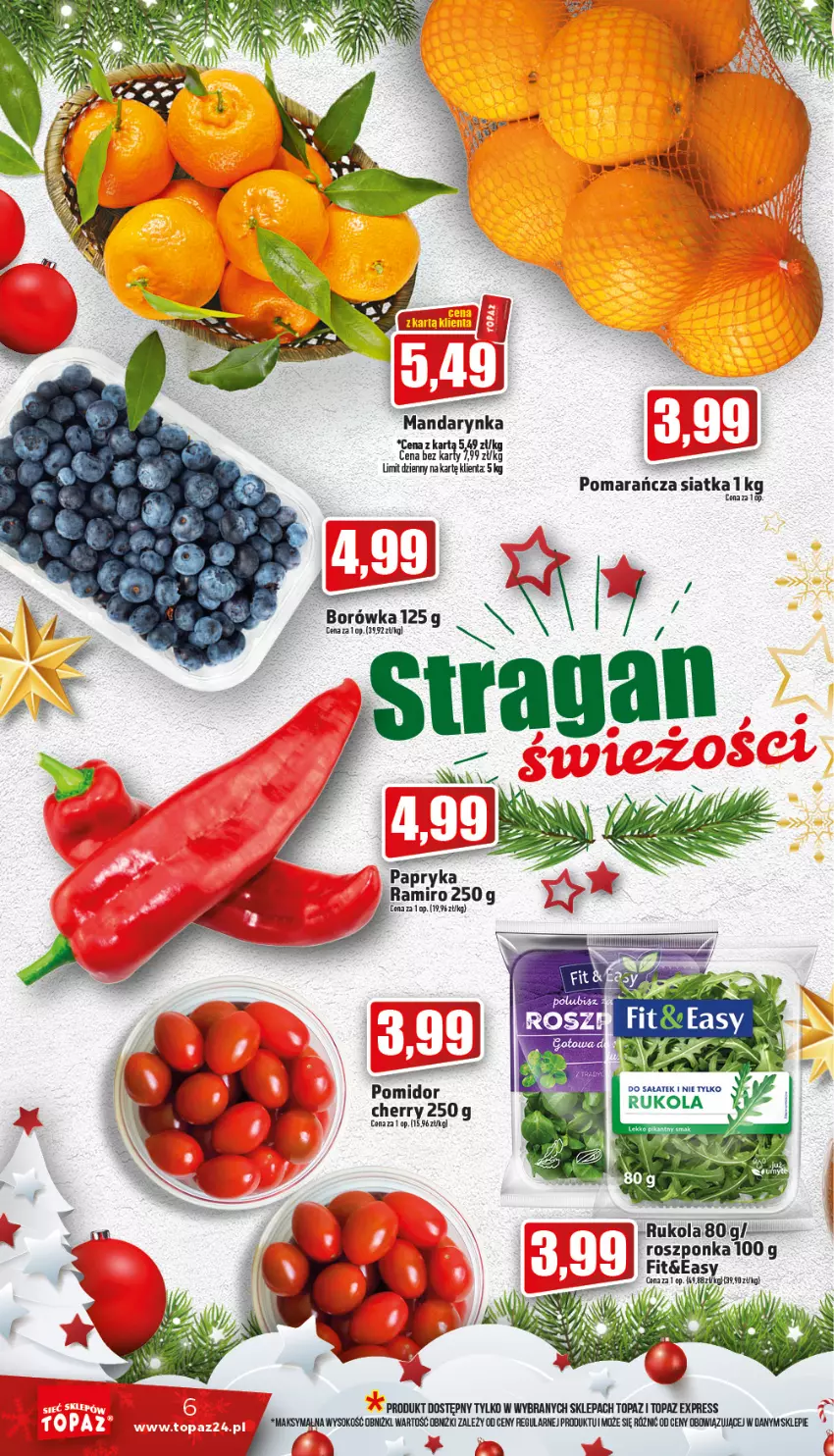 Gazetka promocyjna Topaz - Gazetka - ważna 15.12 do 24.12.2022 - strona 6 - produkty: Papryka, Roszponka, Rukola, Siatka, Top