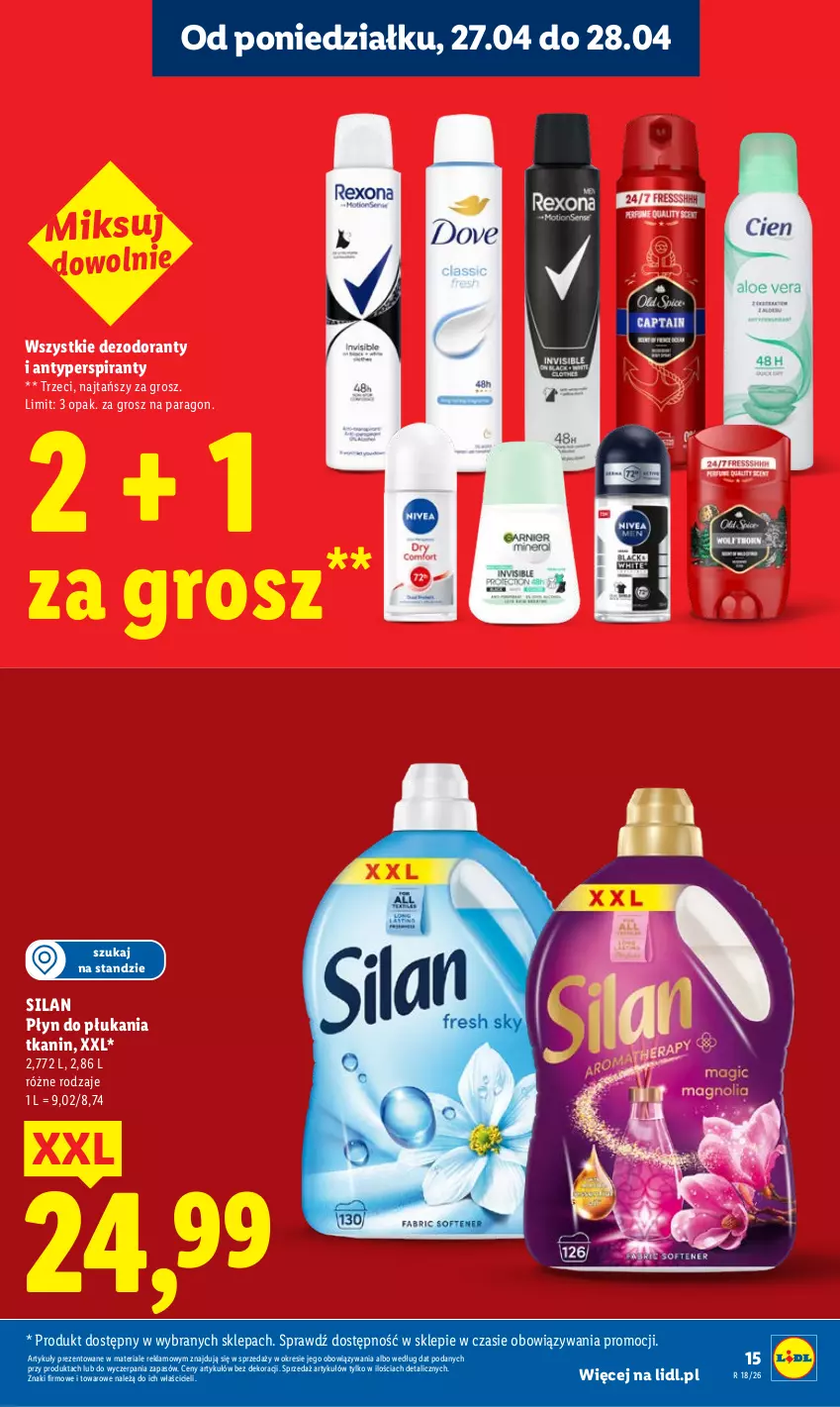 Gazetka promocyjna Lidl - Gazetka ważna od 27.04 do 28.04 - ważna 27.04 do 28.04.2026 - strona 15 - produkty: Antyperspirant, Dezodorant, Płyn do płukania, Silan