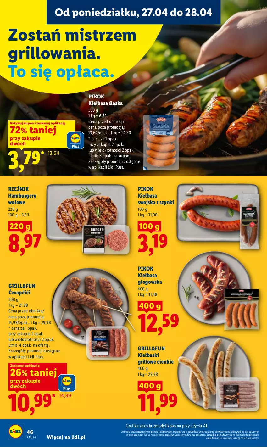 Gazetka promocyjna Lidl - Gazetka ważna od 27.04 do 28.04 - ważna 27.04 do 28.04.2026 - strona 46 - produkty: Burger, Gra, Grafika, Grill, Hamburger, Kiełbasa, Kiełbasa głogowska, Kiełbasa śląska, PIKOK