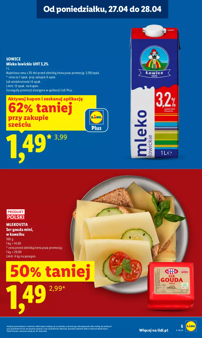 Gazetka promocyjna Lidl - Gazetka ważna od 27.04 do 28.04 - ważna 27.04 do 28.04.2026 - strona 5 - produkty: Gouda, Kawa, Mleko, Mlekovita, Ser