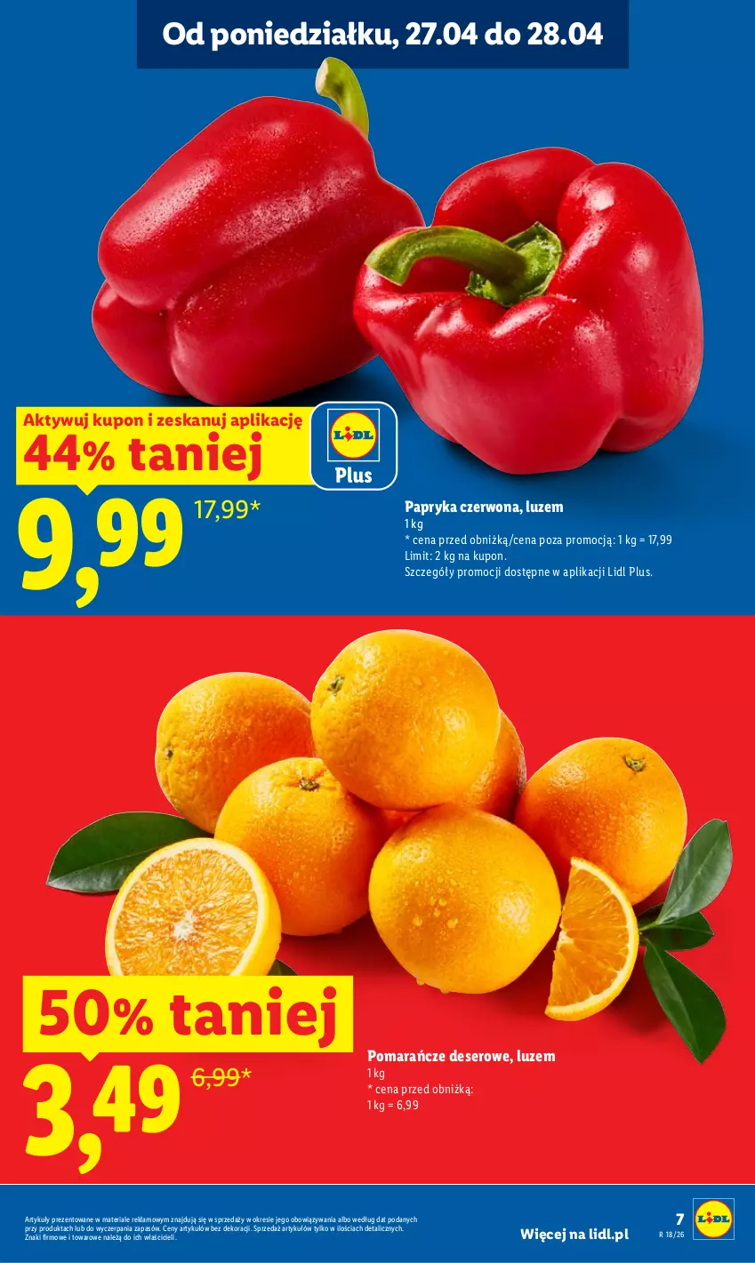 Gazetka promocyjna Lidl - Gazetka ważna od 27.04 do 28.04 - ważna 27.04 do 28.04.2026 - strona 7 - produkty: Deser, Papryka, Papryka czerwona, Pomarańcze, Ser