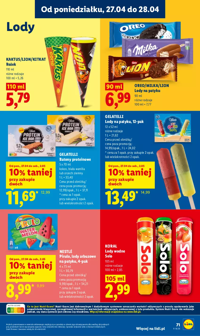 Gazetka promocyjna Lidl - Gazetka ważna od 27.04 do 28.04 - ważna 27.04 do 28.04.2026 - strona 71 - produkty: Arbuz, Baton, Kaktus, Kokos, Lion, Lody, Milka, Nestlé, Oreo