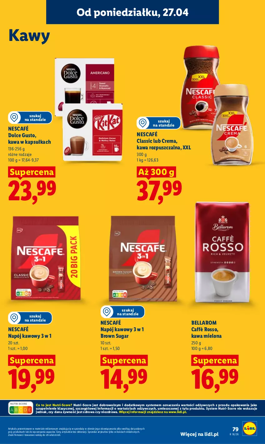 Gazetka promocyjna Lidl - Gazetka ważna od 27.04 do 28.04 - ważna 27.04 do 28.04.2026 - strona 79 - produkty: Bell, Bella, Dolce Gusto, Kawa, Kawa mielona, Kawa rozpuszczalna, Napój, Nescafé