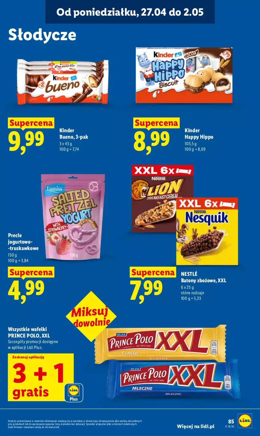 Gazetka promocyjna Lidl - Gazetka ważna od 27.04 do 28.04 - ważna 27.04 do 28.04.2026 - strona 85 - produkty: Baton, Gra, HiPP, Jogurt, Kinder, Kinder Bueno, Nestlé, Precle, Prince Polo