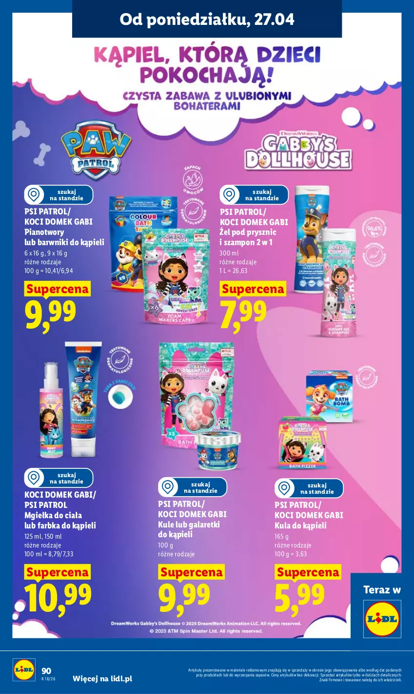 Gazetka promocyjna Lidl - Gazetka ważna od 27.04 do 28.04 - ważna 27.04 do 28.04.2026 - strona 90 - produkty: Fa, Gala, Galaretki, Koc, Kula do kąpieli, Psi Patrol, Szampon, Tera