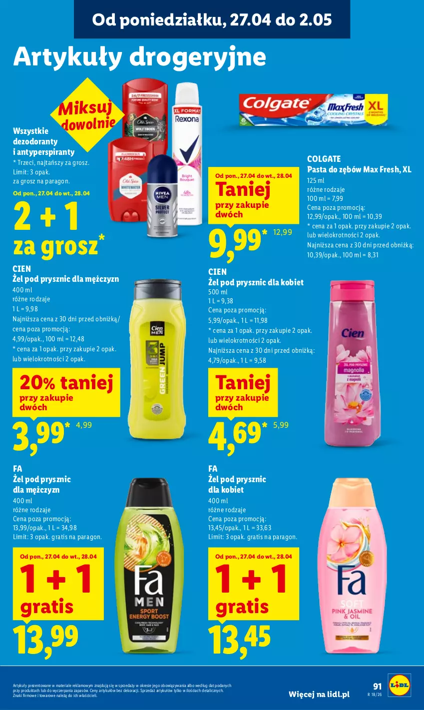 Gazetka promocyjna Lidl - Gazetka ważna od 27.04 do 28.04 - ważna 27.04 do 28.04.2026 - strona 91 - produkty: Antyperspirant, Colgate, Dezodorant, Fa, Gra, LG, Pasta do zębów