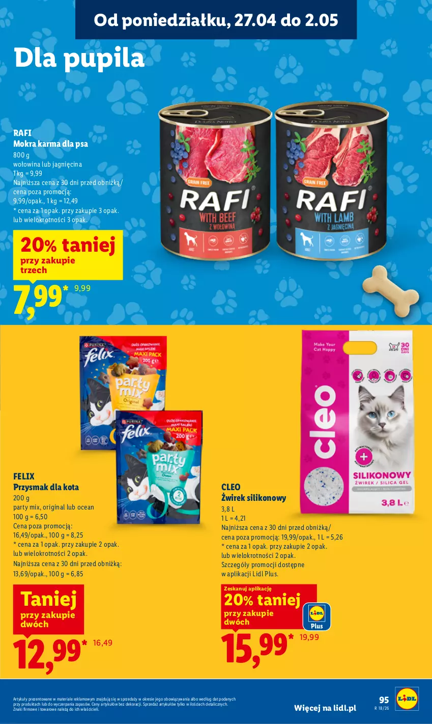 Gazetka promocyjna Lidl - Gazetka ważna od 27.04 do 28.04 - ważna 27.04 do 28.04.2026 - strona 95 - produkty: Felix, Gin, Mokra karma, Przysmak dla kota, Wołowina
