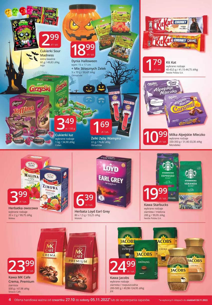 Gazetka promocyjna Market Vita - Gazetka promocyjna – Marketvita - ważna 27.10 do 05.11.2022 - strona 4 - produkty: Cukier, Cukierki, Earl Grey, Herbata, Jacobs, Kawa, Kit Kat, Loyd, Milka, Mleczko