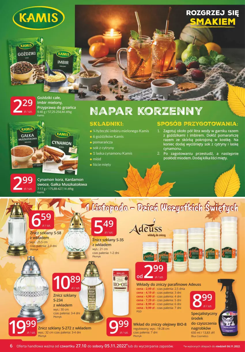 Gazetka promocyjna Market Vita - Gazetka promocyjna – Marketvita - ważna 27.10 do 05.11.2022 - strona 6 - produkty: Cytryny, Gałka, Imbir, Kamis, Mus, Olej, Owoce, Sok, Znicz