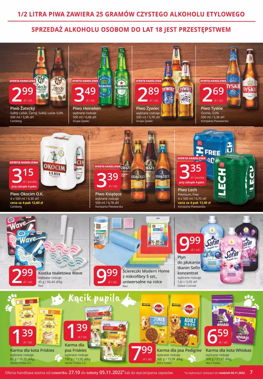 Gazetka promocyjna Market Vita - Gazetka promocyjna – Marketvita - ważna 27.10 do 05.11.2022 - strona 7 - produkty: Carlsberg, Friskies, Heineken, Koc, LANA, Okocim, Pedigree, Piwo, Tyskie, Whiskas