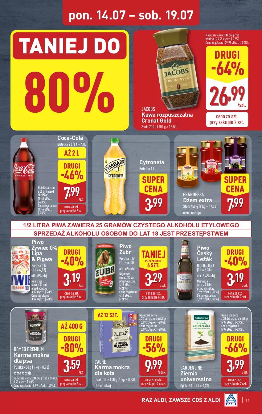 Gazetka promocyjna Aldi - Pełna oferta - ważna 14.07 do 19.07.2025 - strona 11 - produkty: Coca-Cola, Dżem, Gra, Jacobs, Kawa, Kawa rozpuszczalna, Piwa, Piwo