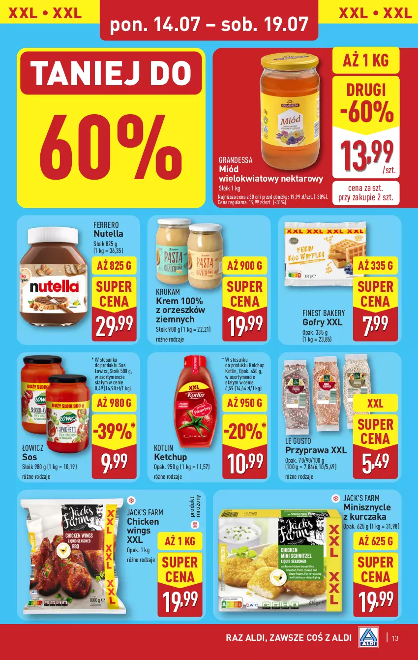 Gazetka promocyjna Aldi - Pełna oferta - ważna 14.07 do 19.07.2025 - strona 13 - produkty: Fa, Ferrero, Gofry, Gra, Ketchup, Kotlin, Kurczak, Miód, Nektar, Nutella, Sos