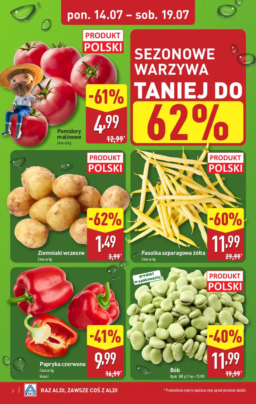 Gazetka promocyjna Aldi - Pełna oferta - ważna 14.07 do 19.07.2025 - strona 2 - produkty: Fa, Papryka, Papryka czerwona, Pomidory, Warzywa, Ziemniaki