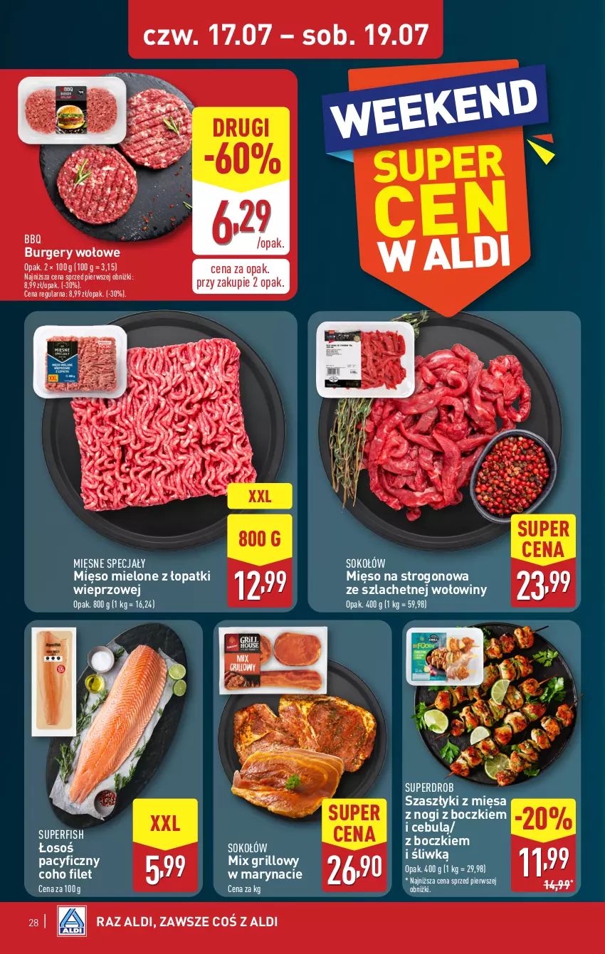 Gazetka promocyjna Aldi - Pełna oferta - ważna 14.07 do 19.07.2025 - strona 28 - produkty: Burger, Grill, Mięsne specjały, Mięso, Mięso mielone, Mięso mielone z łopatki wieprzowej, Sok, Sokołów