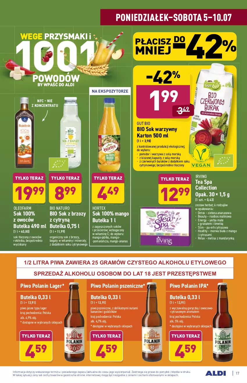 Gazetka promocyjna Aldi - ważna 05.07 do 10.07.2021 - strona 17 - produkty: Ananas, Fa, Gra, Granat, Hortex, Irving, Mango, Oleo, Oleofarm, Piwa, Piwo, Piwo jasne, Przysmaki, Sok, Tera, Warzywa