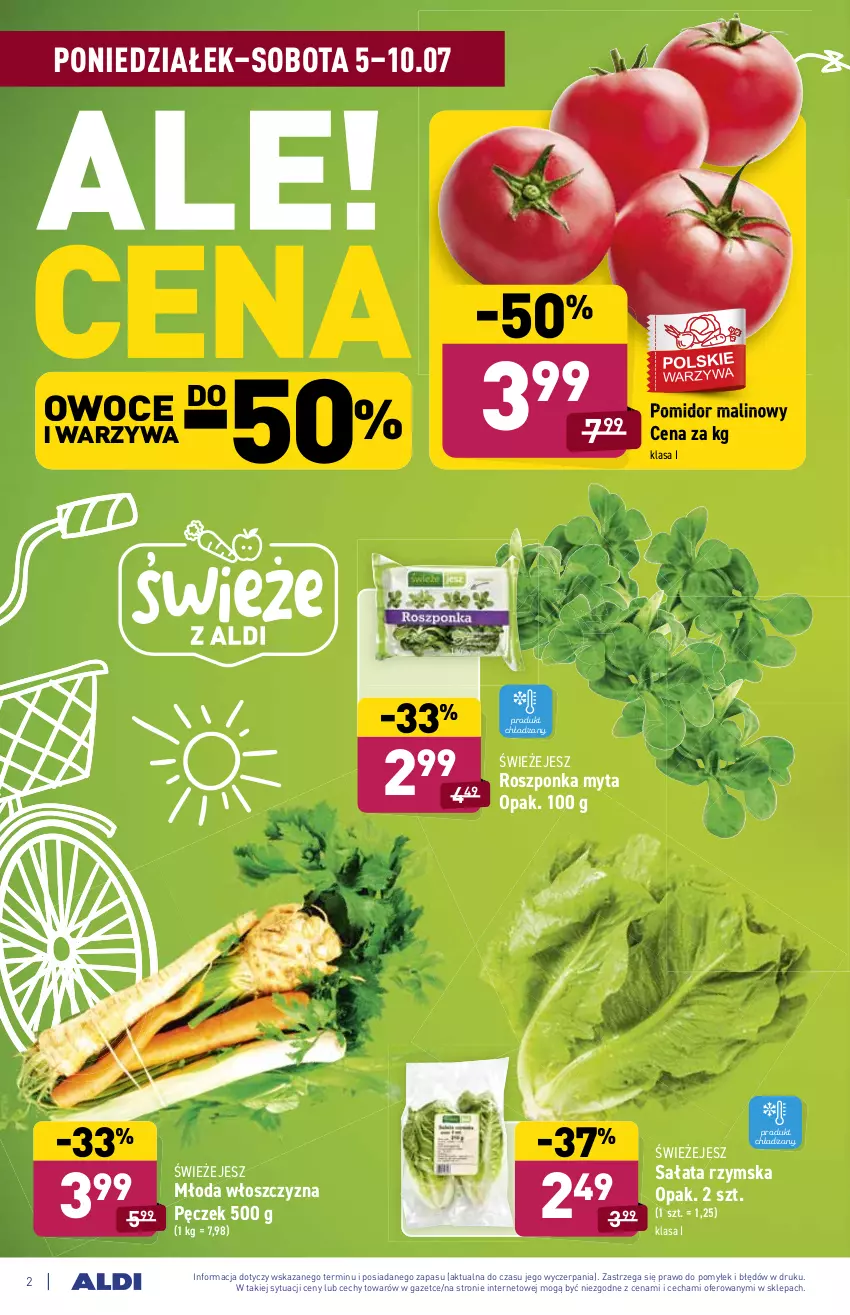 Gazetka promocyjna Aldi - ważna 05.07 do 10.07.2021 - strona 2 - produkty: Owoce, Pomidor malinowy, Roszponka, Sałat, Warzywa, Włoszczyzna pęczek