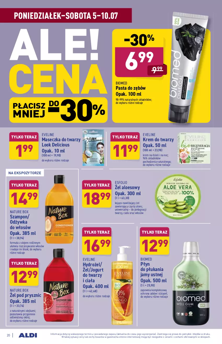 Gazetka promocyjna Aldi - ważna 05.07 do 10.07.2021 - strona 20 - produkty: Eveline, Jogurt, Krem do twarzy, Krem na dzień, Krem na dzień i na noc, Nature Box, Odżywka, Olej, Pasta do zębów, Płyn do płukania, Płyn do płukania jamy ustnej, Szampon, Tera