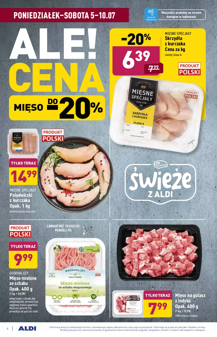 Gazetka promocyjna Aldi - ważna 05.07 do 10.07.2021 - strona 4 - produkty: Kurczak, Lodówka, Mięsne specjały, Mięso, Mięso mielone, Mięso na gulasz, Polędwiczki z kurczaka, Por, Tera