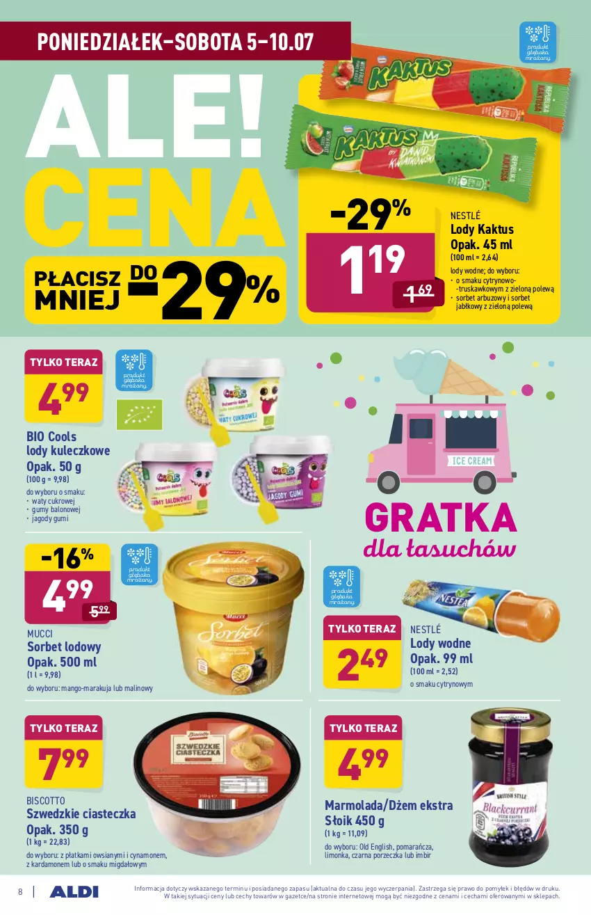 Gazetka promocyjna Aldi - ważna 05.07 do 10.07.2021 - strona 8 - produkty: Arbuz, Dżem, Gra, Imbir, Jagody, Kaktus, Limonka, Lody, Mango, Marmolada, Mola, Nestlé, Por, Tera