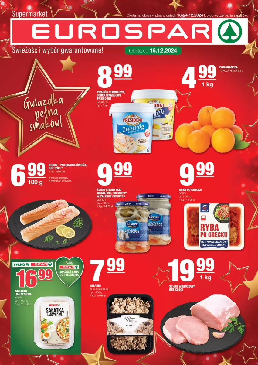 Gazetka promocyjna Spar - EuroSpar - ważna 15.12 do 25.12.2024 - strona 1 - produkty: Dorsz, Kuchnia, Lisner, Mop, Polędwica, Ryba, Ryba po grecku, Schab wieprzowy, SEKO, Ser