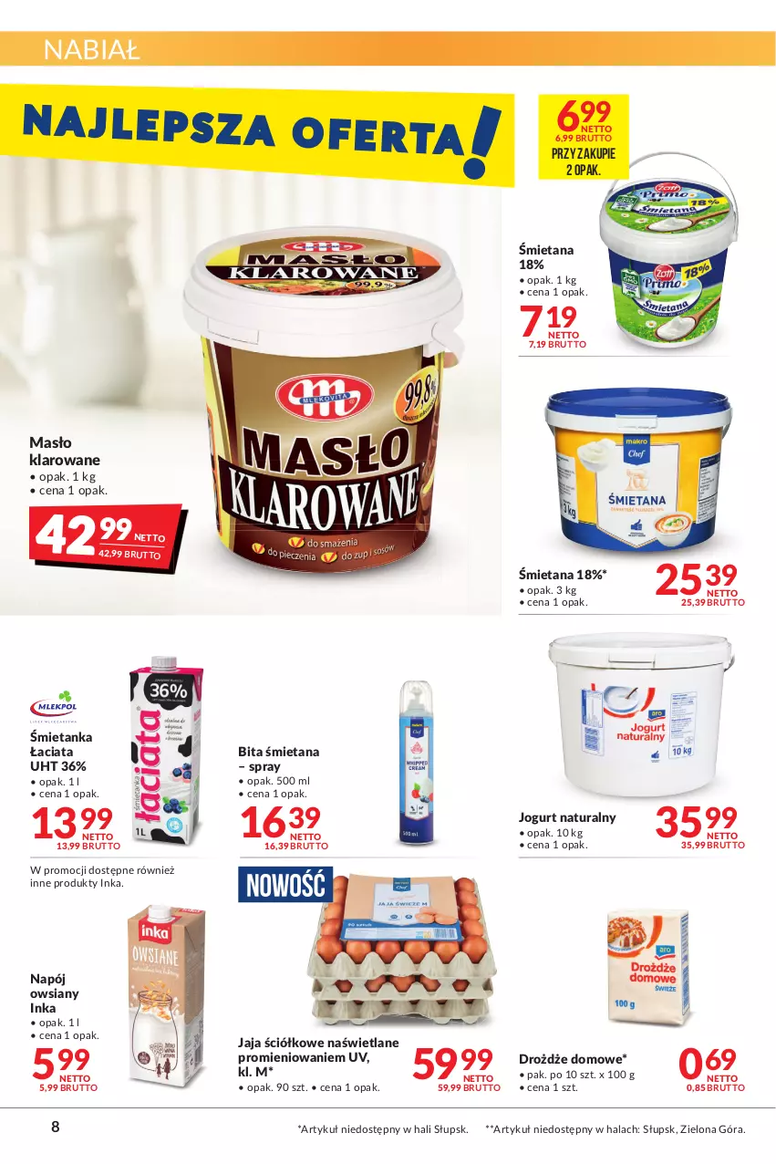 Gazetka promocyjna Makro - [Oferta promocyjna] Artykuły spożywcze i przemysłowe - ważna 08.03 do 21.03.2022 - strona 8 - produkty: Drożdże, Inka, Jaja, Jogurt, Jogurt naturalny, Masło, Masło klarowane, Napój