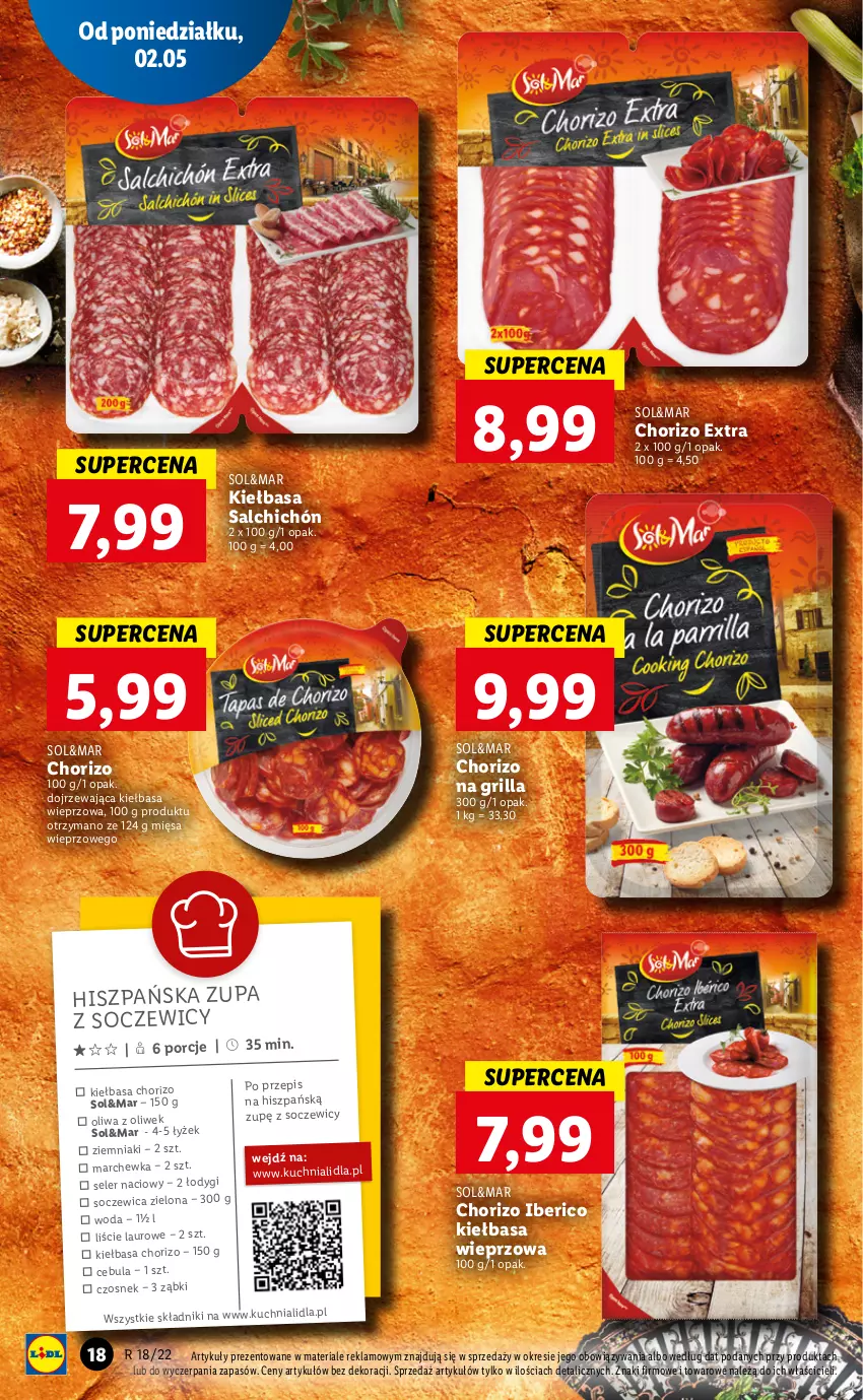 Gazetka promocyjna Lidl - GAZETKA - ważna 02.05 do 05.05.2022 - strona 18 - produkty: Cebula, Czosnek, Grill, Kiełbasa, Kuchnia, Laur, Marchewka, Oliwa z oliwek, Por, Seler naciowy, Woda, Ziemniaki, Zupa