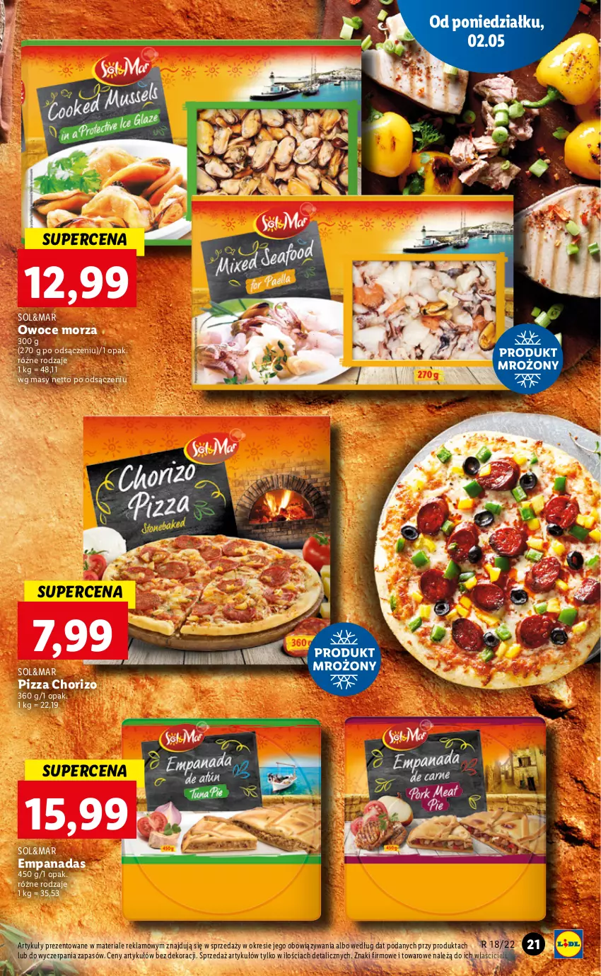 Gazetka promocyjna Lidl - GAZETKA - ważna 02.05 do 05.05.2022 - strona 21 - produkty: Owoce, Owoce morza, Pizza