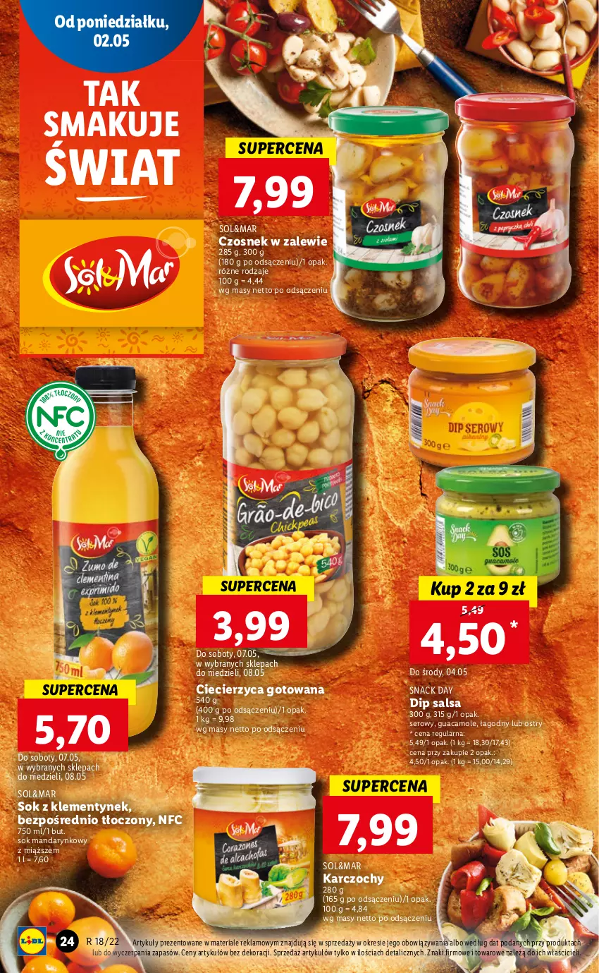 Gazetka promocyjna Lidl - GAZETKA - ważna 02.05 do 05.05.2022 - strona 24 - produkty: Amol, Czosnek, Karczochy, Salsa, Ser, Sok