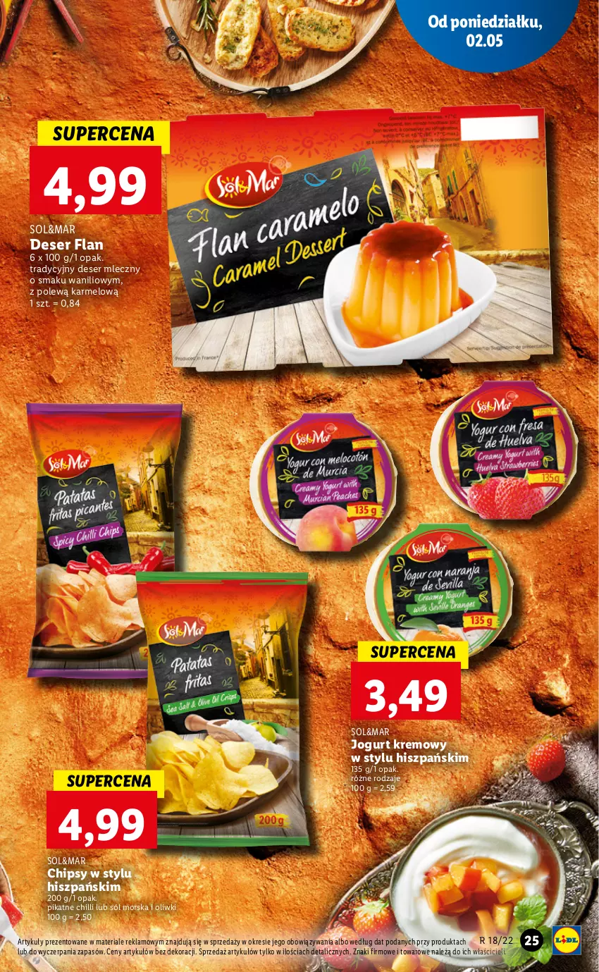 Gazetka promocyjna Lidl - GAZETKA - ważna 02.05 do 05.05.2022 - strona 25 - produkty: Chipsy, Deser, Deser mleczny, Jogurt, Oliwki, Ser, Sól