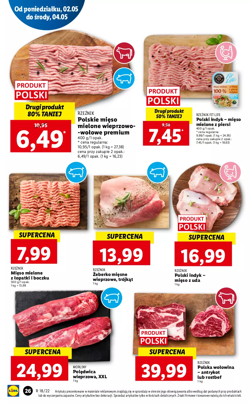 Gazetka promocyjna Lidl - GAZETKA - ważna 02.05 do 05.05.2022 - strona 26 - produkty: Mięso, Mięso mielone, Morliny, Polędwica, Rostbef, Wołowina