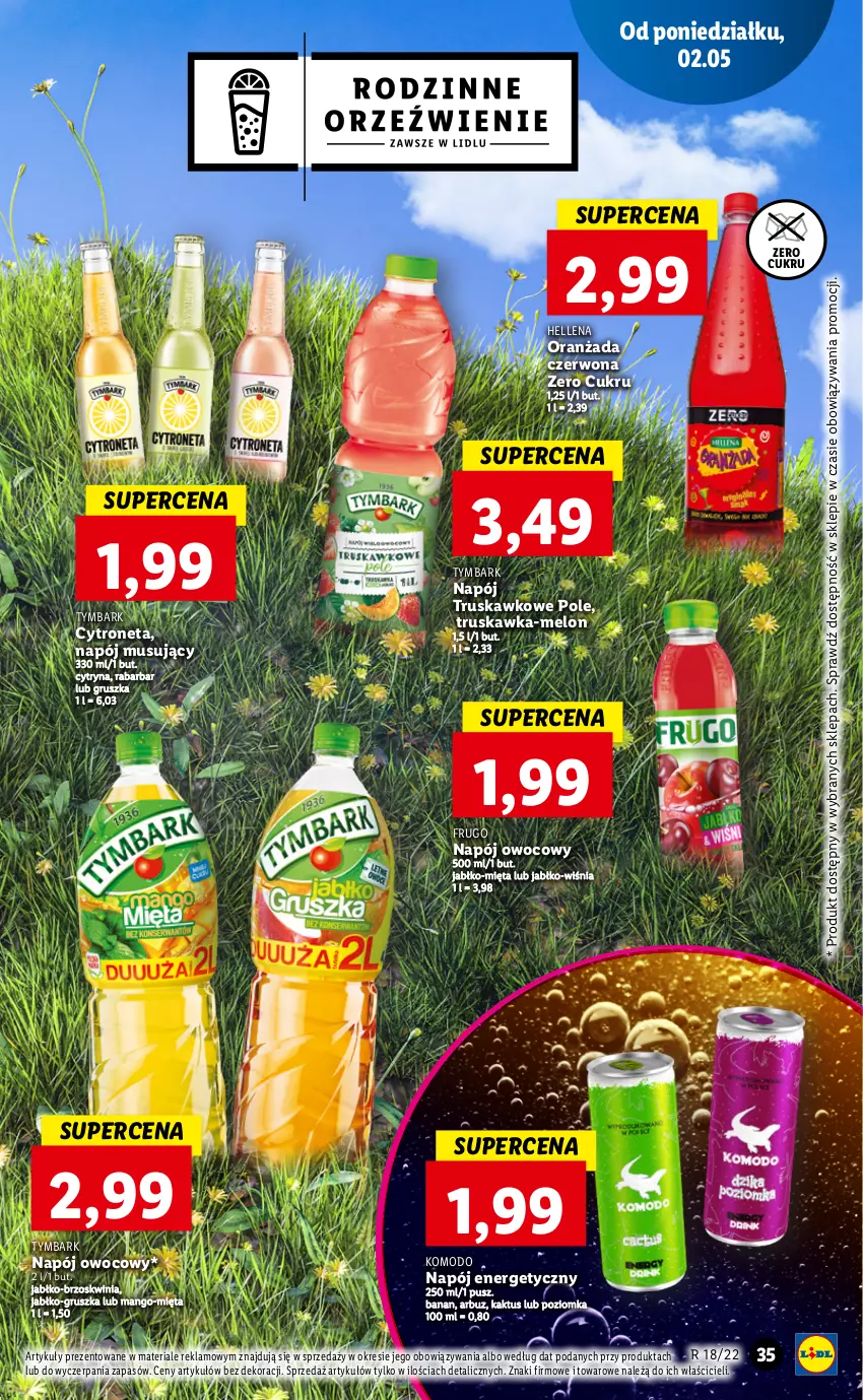 Gazetka promocyjna Lidl - GAZETKA - ważna 02.05 do 05.05.2022 - strona 35 - produkty: Arbuz, Hellena, Kaktus, Mango, Melon, Mięta, Mus, Napój, Napój energetyczny, Napój musujący, Oranżada, Tymbark