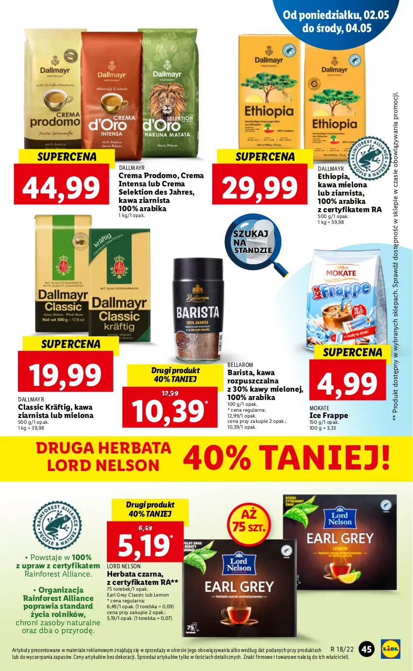 Gazetka promocyjna Lidl - GAZETKA - ważna 02.05 do 05.05.2022 - strona 45 - produkty: Bell, Bella, Dallmayr, Earl Grey, Herbata, Herbata czarna, Kawa, Kawa mielona, Kawa rozpuszczalna, Kawa ziarnista, Rolnik, Torebka