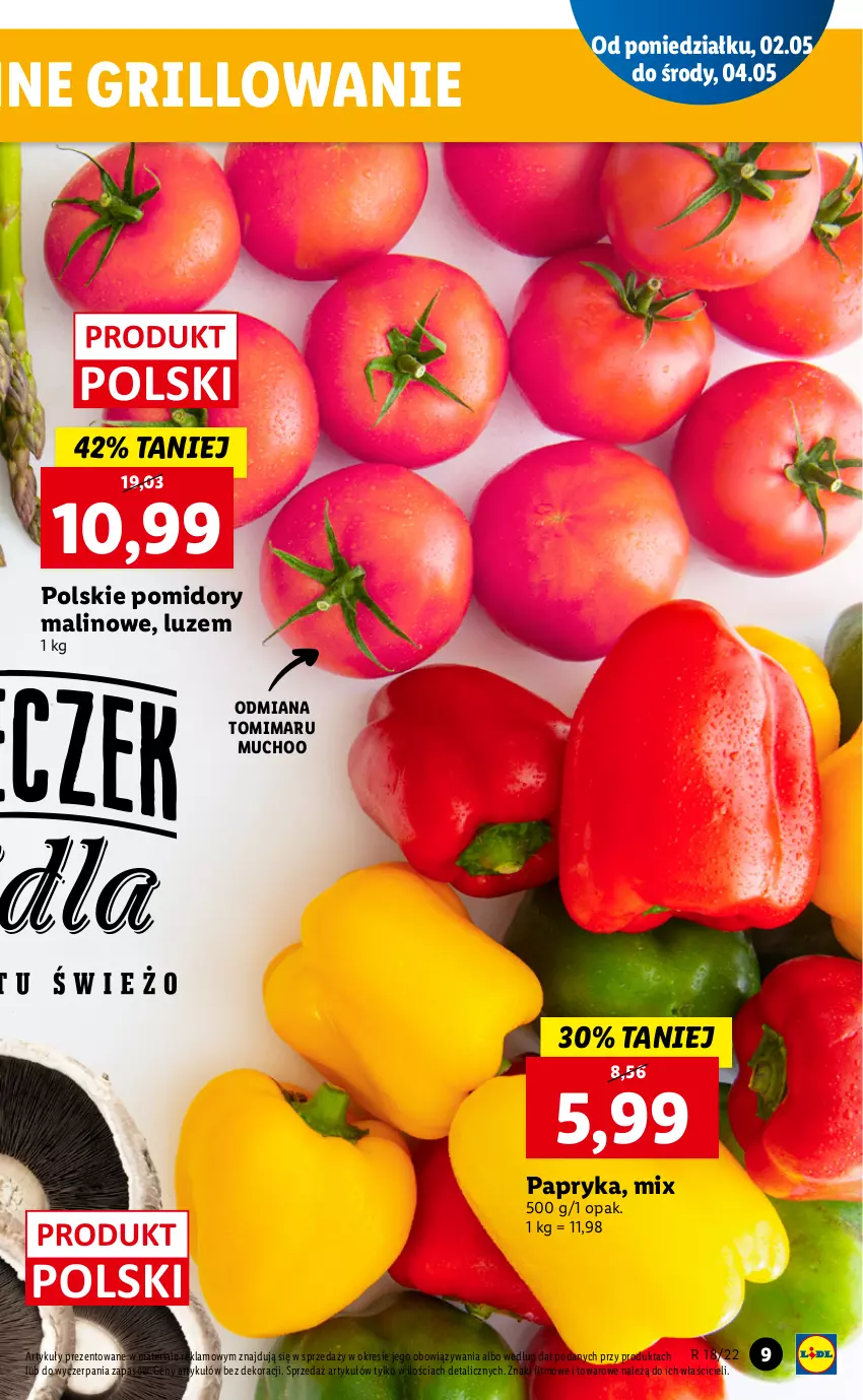 Gazetka promocyjna Lidl - GAZETKA - ważna 02.05 do 05.05.2022 - strona 9 - produkty: Grill, Papryka, Pomidory