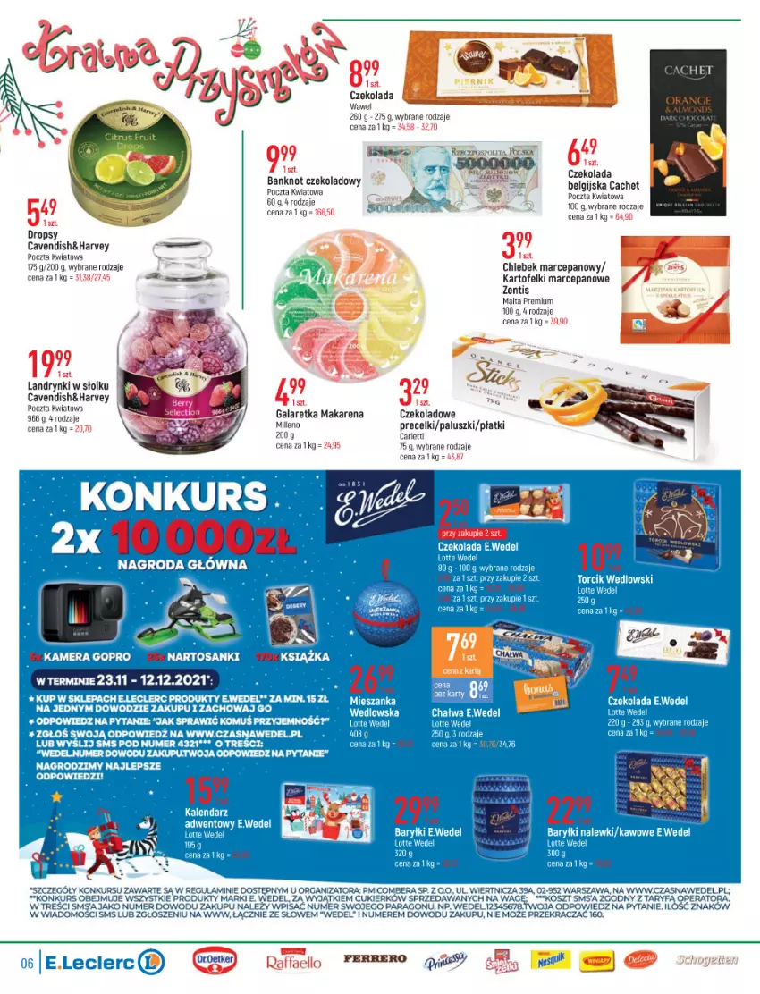 Gazetka promocyjna E Leclerc - ważna 23.11 do 04.12.2021 - strona 6 - produkty: Chleb, Cukier, Czekolada, E. Wedel, Fa, Ferrero, Gala, Galaretka, GoPro, Kamera, Kartofelki marcepanowe, Kosz, Książka, LG, Precelki, Raffaello, Sanki, Wawel