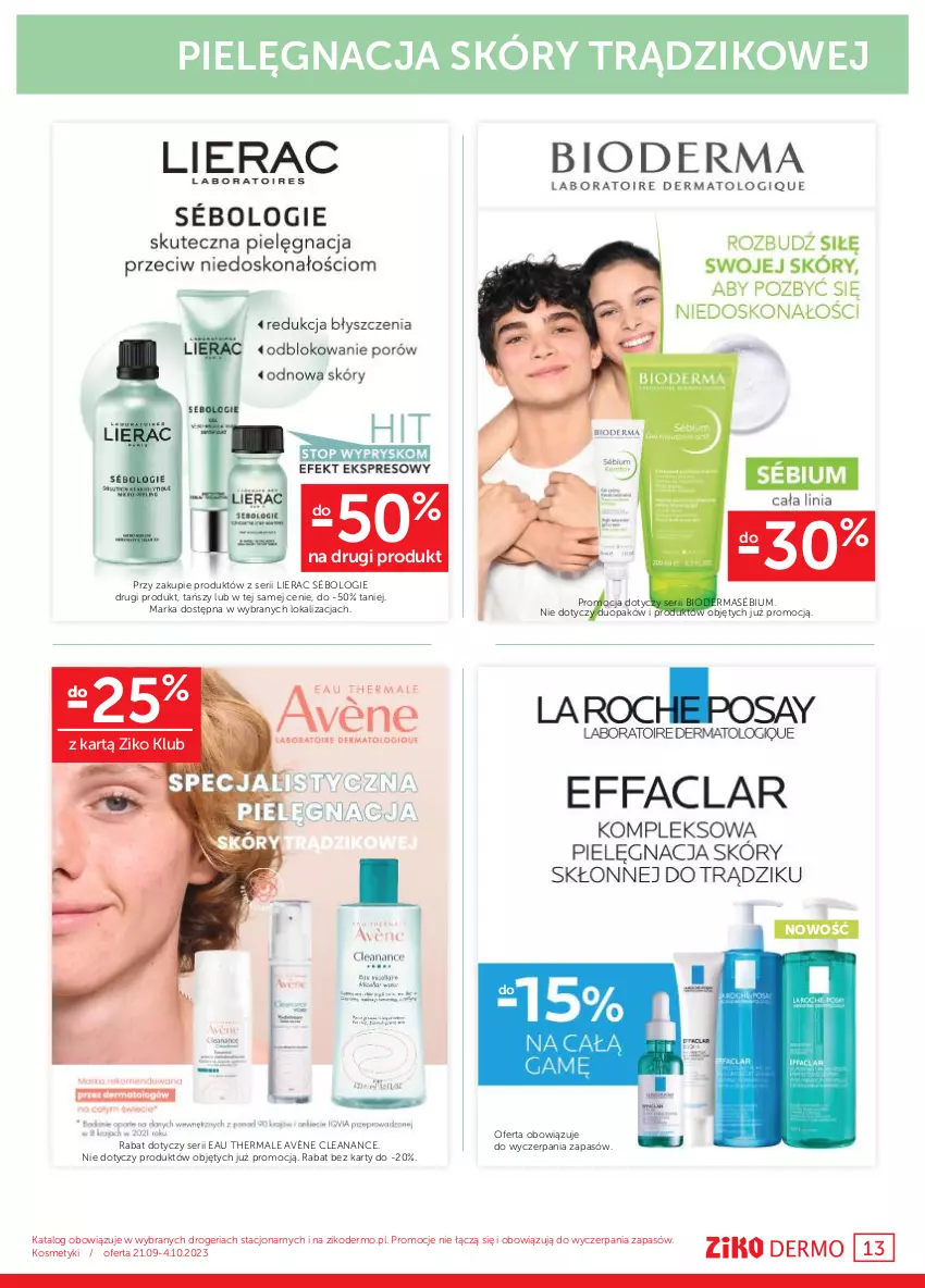 Gazetka promocyjna Ziko - Gazetka Ziko Dermo - ważna 21.09 do 04.10.2023 - strona 13 - produkty: Avène, Bioderma, Lierac, Pielęgnacja skóry, Ser