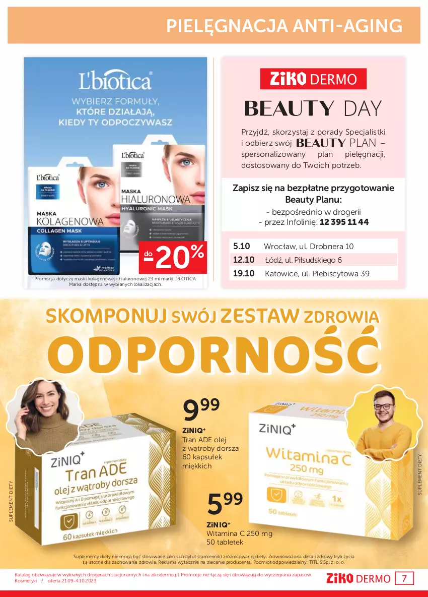 Gazetka promocyjna Ziko - Gazetka Ziko Dermo - ważna 21.09 do 04.10.2023 - strona 7 - produkty: Dorsz, Gin, Kolagen, L'Biotica, Olej, Por, Suplement diety, Tablet, Tran