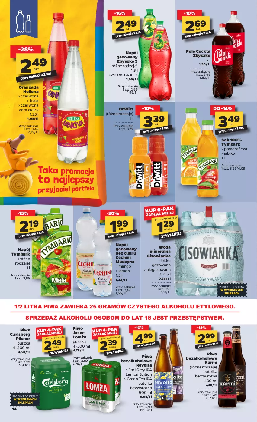 Gazetka promocyjna Netto - Gazetka spożywcza - ważna 19.04 do 25.04.2021 - strona 14 - produkty: Carlsberg, Cisowianka, Earl Grey, Gra, Hellena, Karmi, Mango, Mus, Napój, Napój gazowany, Oranżada, Piwa, Piwo, Piwo jasne, Sok, Szyna, Tymbark, Woda, Woda mineralna