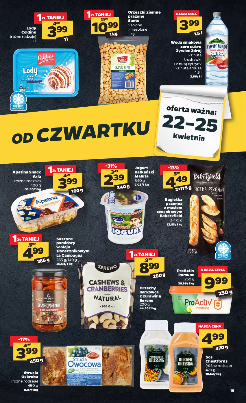 Gazetka promocyjna Netto - Gazetka spożywcza - ważna 19.04 do 25.04.2021 - strona 19 - produkty: Arbuz, Bagietka, Bagietka pszenna, Cytryny, Jogurt, Lody, O nas, Olej, Orzeszki, Orzeszki ziemne, Pomidory, Sante, Ser, Sos, Strucla, Suszone pomidory, Truskawki, Woda