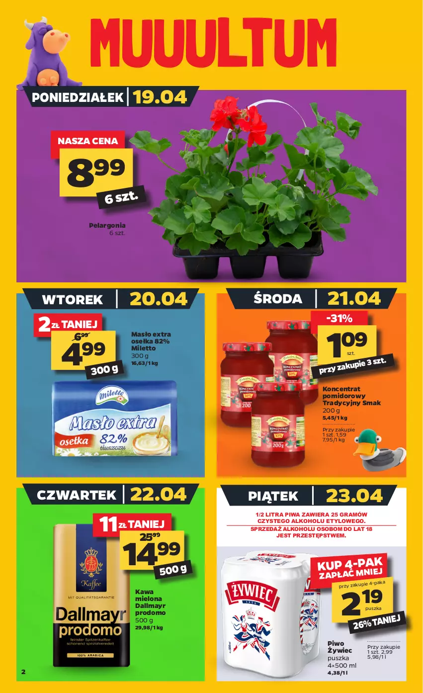 Gazetka promocyjna Netto - Gazetka spożywcza - ważna 19.04 do 25.04.2021 - strona 2 - produkty: Dallmayr, Gra, Kawa, Kawa mielona, Koncentrat pomidorowy, Masło, Piwa, Piwo