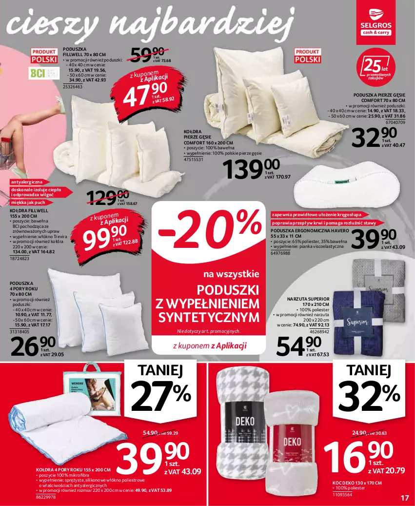 Gazetka promocyjna Selgros - Oferta przemysłowa - ważna 20.01 do 02.02.2022 - strona 17 - produkty: Koc, Kołdra, LG, Narzuta, Poduszka, Por, Wełna