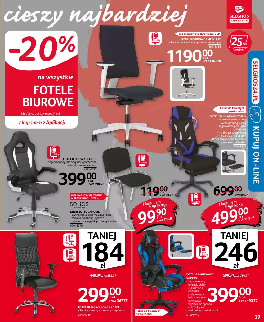 Gazetka promocyjna Selgros - Oferta przemysłowa - ważna 20.01 do 02.02.2022 - strona 29 - produkty: Biuro, Fotel, Fotel gamingowy, Krzesło, Podnóżek, Poduszka, Rama, Siedzisko, Top