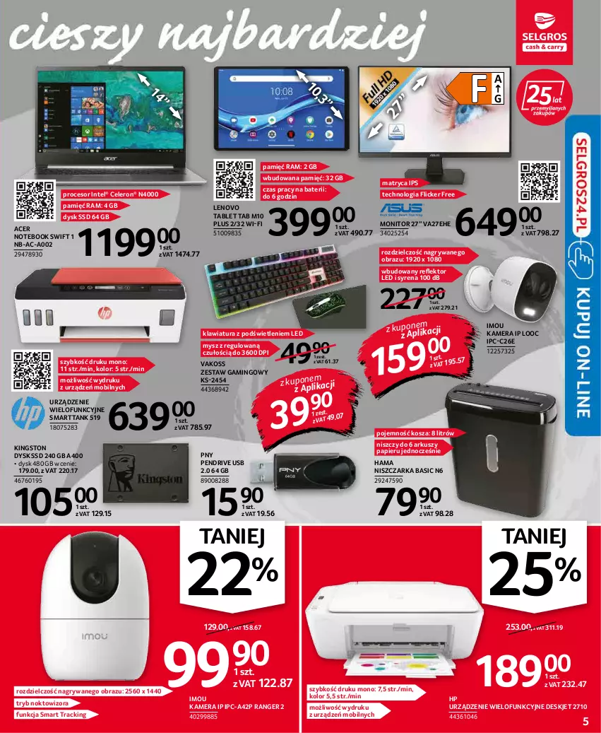 Gazetka promocyjna Selgros - Oferta przemysłowa - ważna 20.01 do 02.02.2022 - strona 5 - produkty: Acer, Gry, Hama, HP, Intel, Kamera, Klawiatura, Kosz, Lenovo, Mobil, Monitor, Mysz, Niszczarka, Notebook, Obraz, Papier, Pendrive, Procesor, Reflektor, Reflektor LED, Tablet, Urządzenie wielofunkcyjne