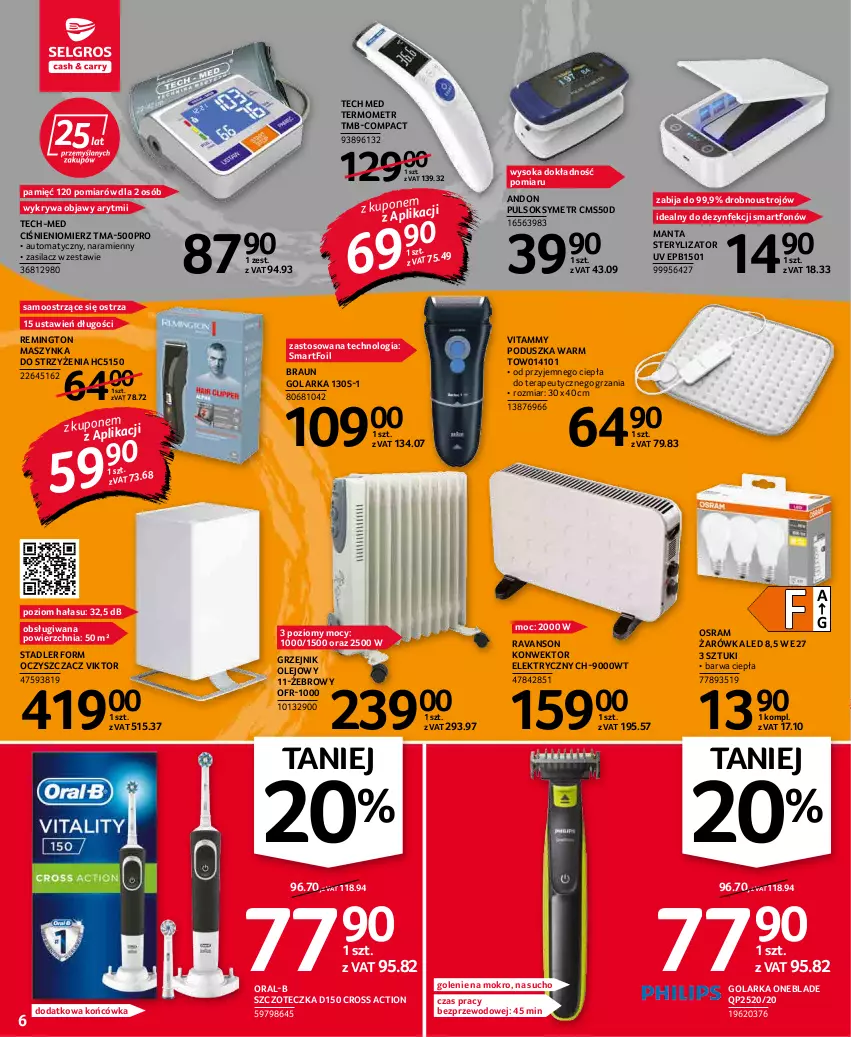 Gazetka promocyjna Selgros - Oferta przemysłowa - ważna 20.01 do 02.02.2022 - strona 6 - produkty: Braun, Ciśnieniomierz, Golarka, Grzejnik, Konwektor elektryczny, Manta, Maszynka, Olej, Poduszka, Pulsoksymetr, Remington, Smartfon, Sok, Sterylizator, Szczoteczka, Szynka, Tera, Termometr