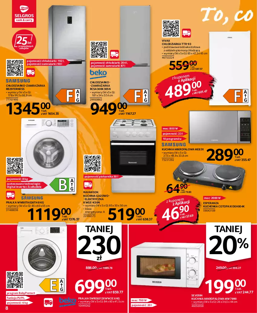 Gazetka promocyjna Selgros - Oferta przemysłowa - ważna 20.01 do 02.02.2022 - strona 8 - produkty: Chłodziarka, Fa, Gra, Kuchnia, Kuchnia gazowo-elektryczna, Lodówka, Pax, Piekarnik, Pralka, Top, Zamrażarka