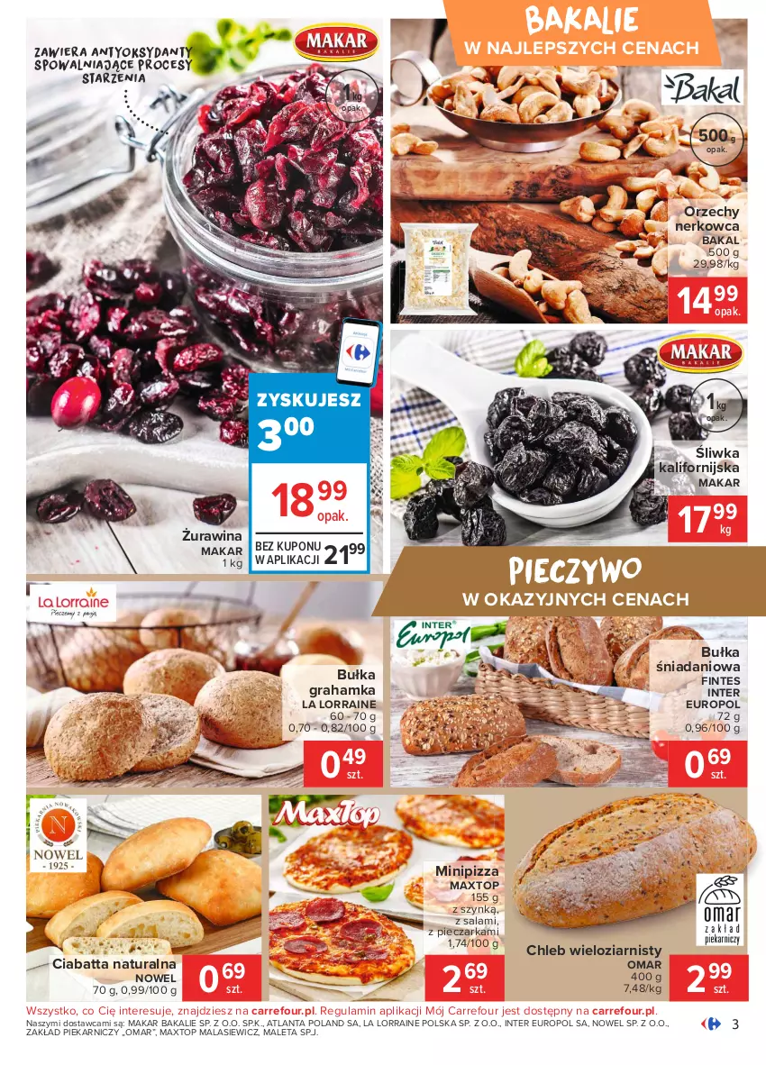 Gazetka promocyjna Carrefour - Gazetka Carrefour - ważna 22.02 do 01.03.2021 - strona 3 - produkty: Bułka, Bułka grahamka, Chleb, Chleb wieloziarnisty, Ciabatta, Danio, Gra, Piec, Pieczarka, Pieczywo, Pizza, Salami, Top