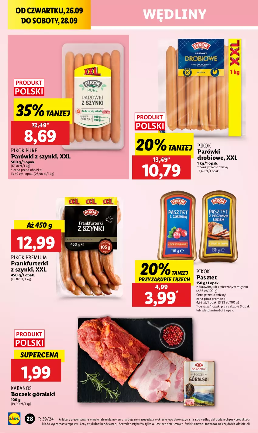 Gazetka promocyjna Lidl - GAZETKA - ważna 26.09 do 28.09.2024 - strona 34 - produkty: Boczek, Frankfurterki, Kabanos, Parówki, Parówki z szynki, Pasztet, Piec, PIKOK, Pur