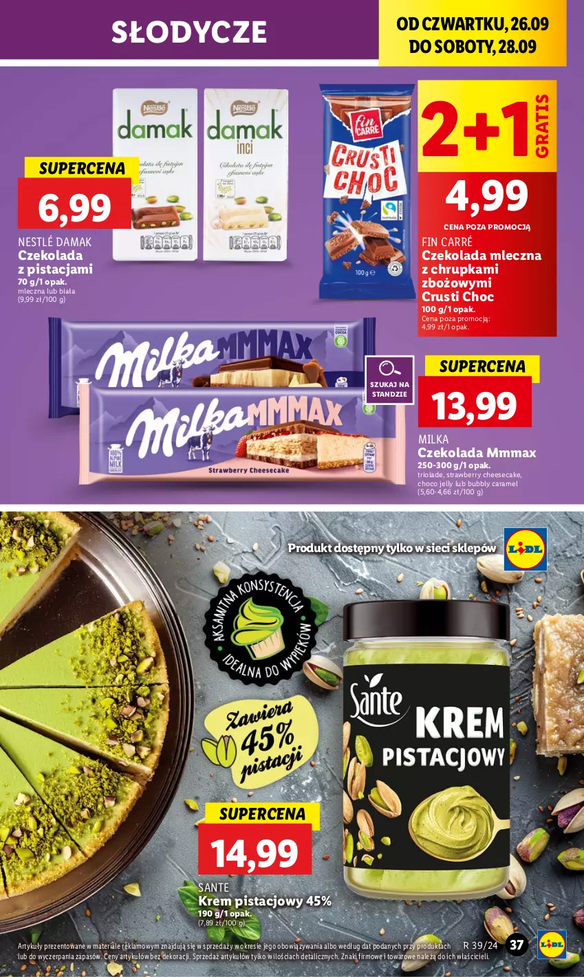 Gazetka promocyjna Lidl - GAZETKA - ważna 26.09 do 28.09.2024 - strona 43 - produkty: Czekolada, Czekolada mleczna, Gra, Krem pistacjowy, Milka, Nestlé, Rust, Sante